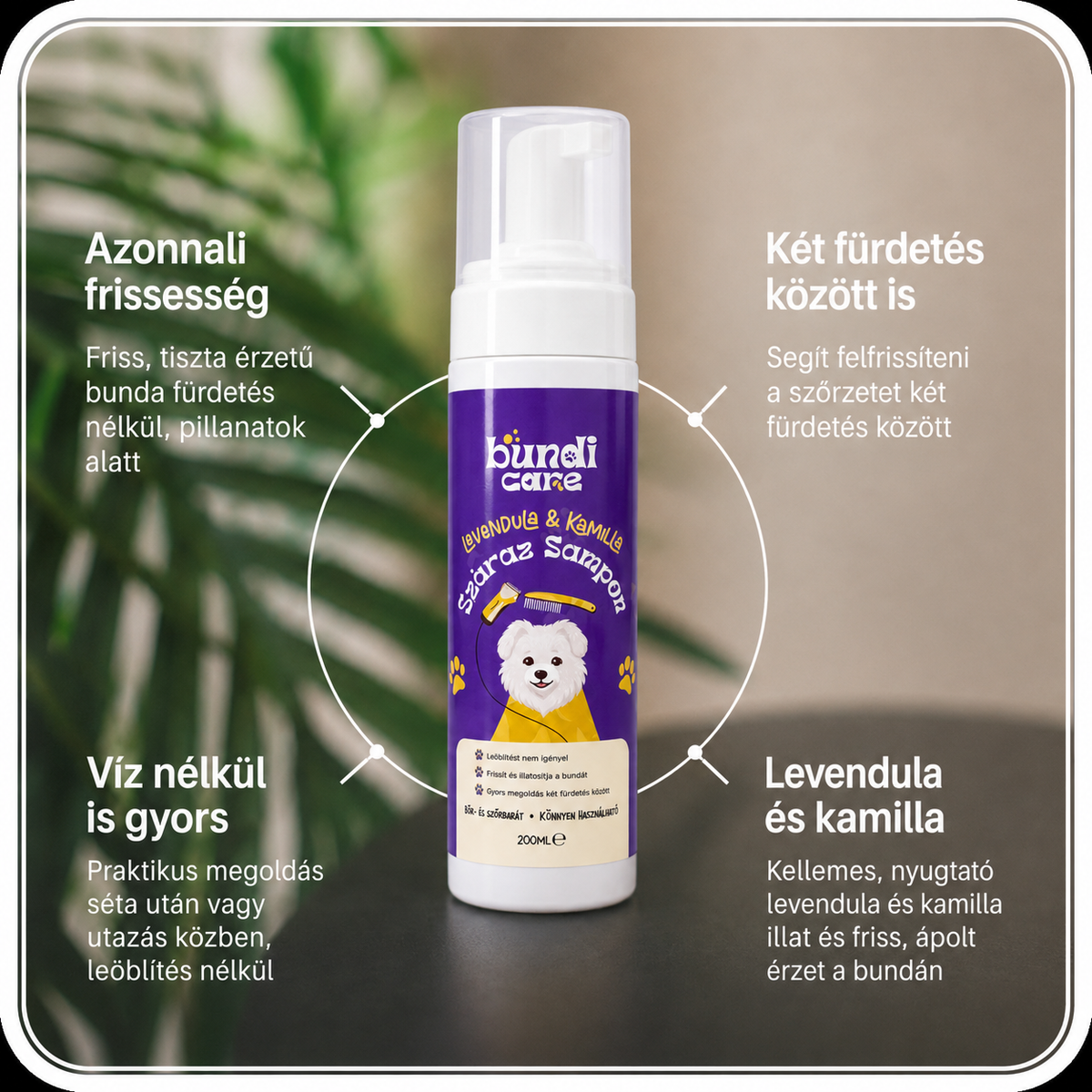 Levendula & Kamilla – Leöblítést nem igénylő kutyasampon (200 ml)